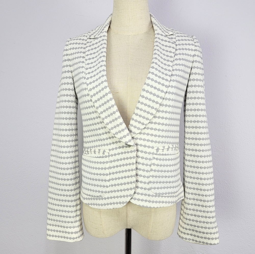 Anthropologie Cartonnier Single Button Blazer Gray and White Size 2